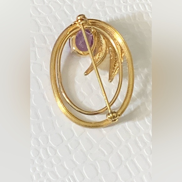 RARE-Antique 14 Karat Yellow Gold Filled Filigree Amethyst Brooch - Picture 9 of 16